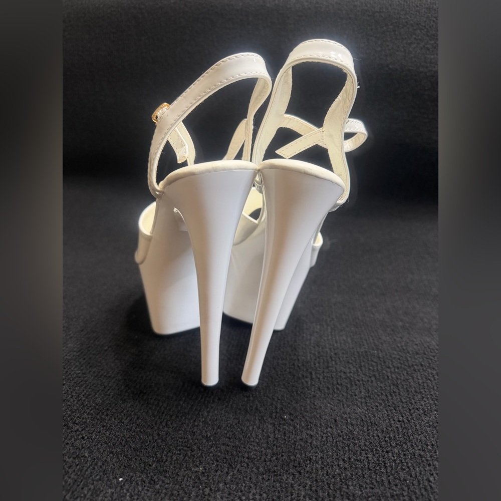 Dramatic White Platform Stilettos With Ankle Stra… - image 4